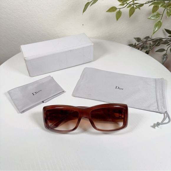 Preowned Authentic Christian Dior Aventura 2 Square Sunglasses Brown Big Logo - Picture 4 of 13